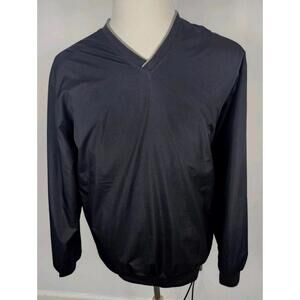 IZOD Mens Large Black Long Sleeve V- Neck Pullover Wind Rain Golf Shirt
